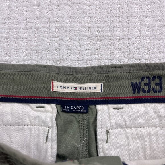 Y2K Tommy Hilfiger TH Cargo Shorts Military Green Tech Pockets Utility Men Sz 33 - Picture 8 of 16